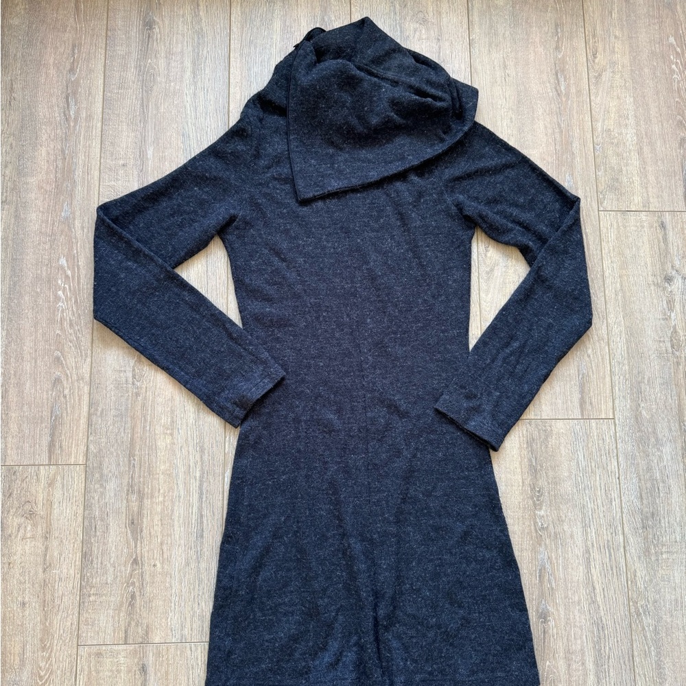 Cozy Dark Gray Knit Long Sleeve Turtleneck Dress